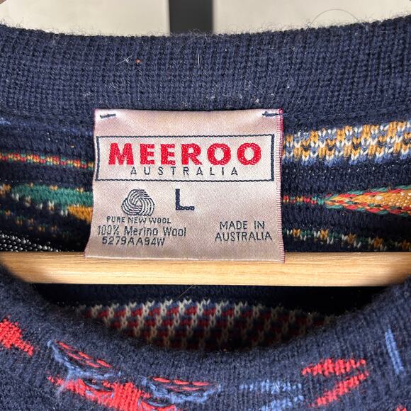 Meeroo Coogi Style Vintage 3D Cable Knit Crazy Large Kangaroo Sweater - Picture 3 of 7